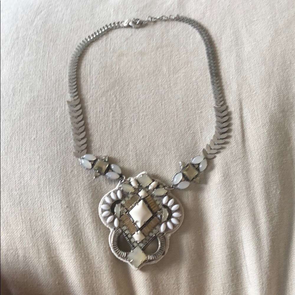 White Crystal Statement Necklace - image 1